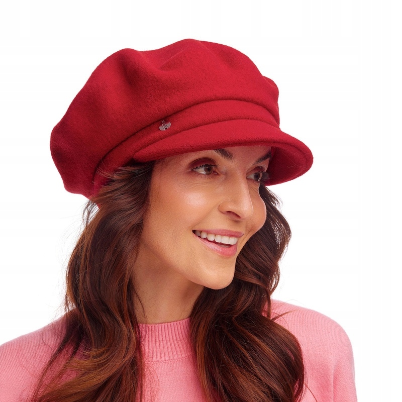 Český baret kšiltovka Červená Vlněná dámská čepice Rabionek