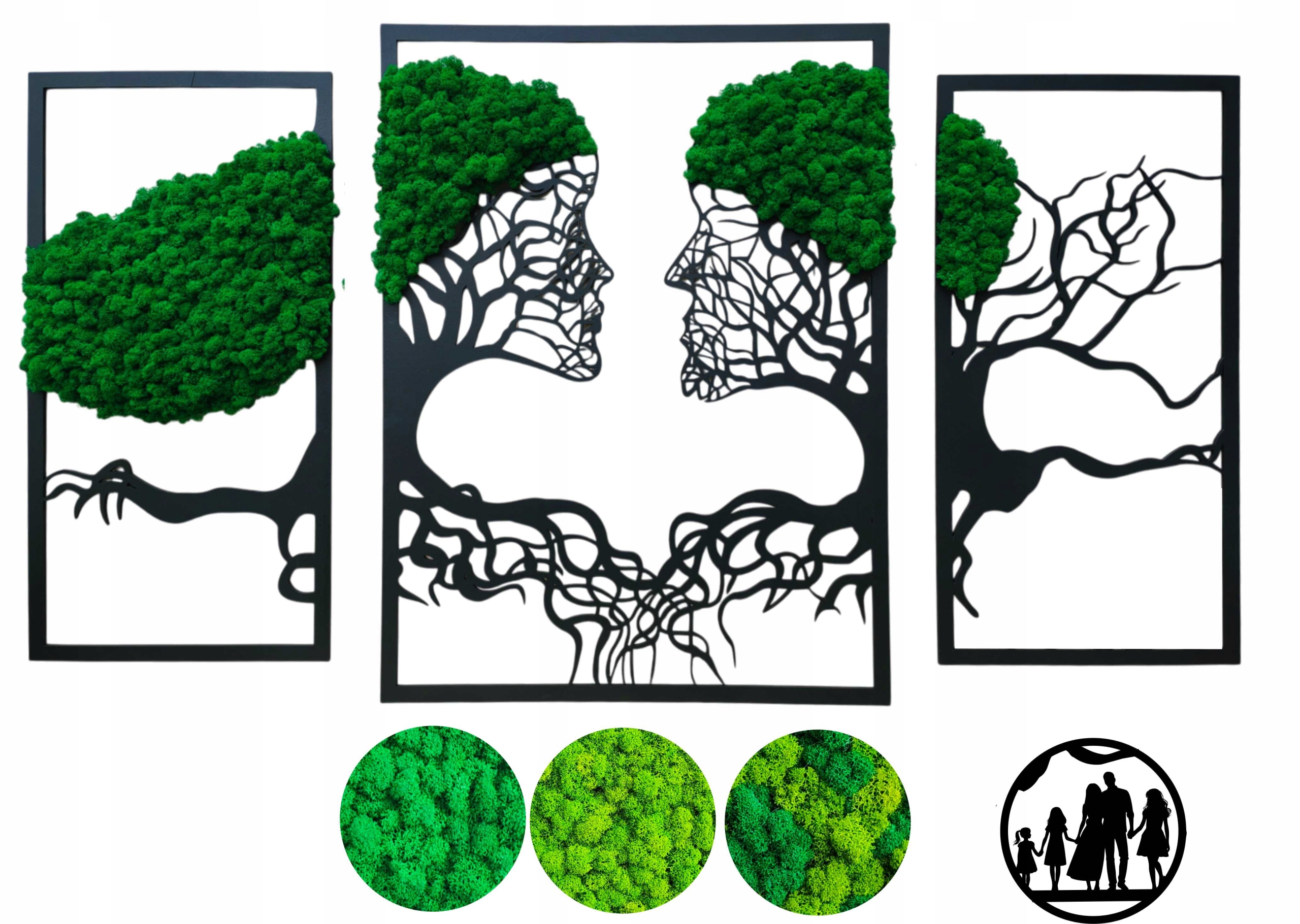 Triptych strom Tváře s mechem chrobotkem 60x105 cm Ona A Ona chrobotek 3d