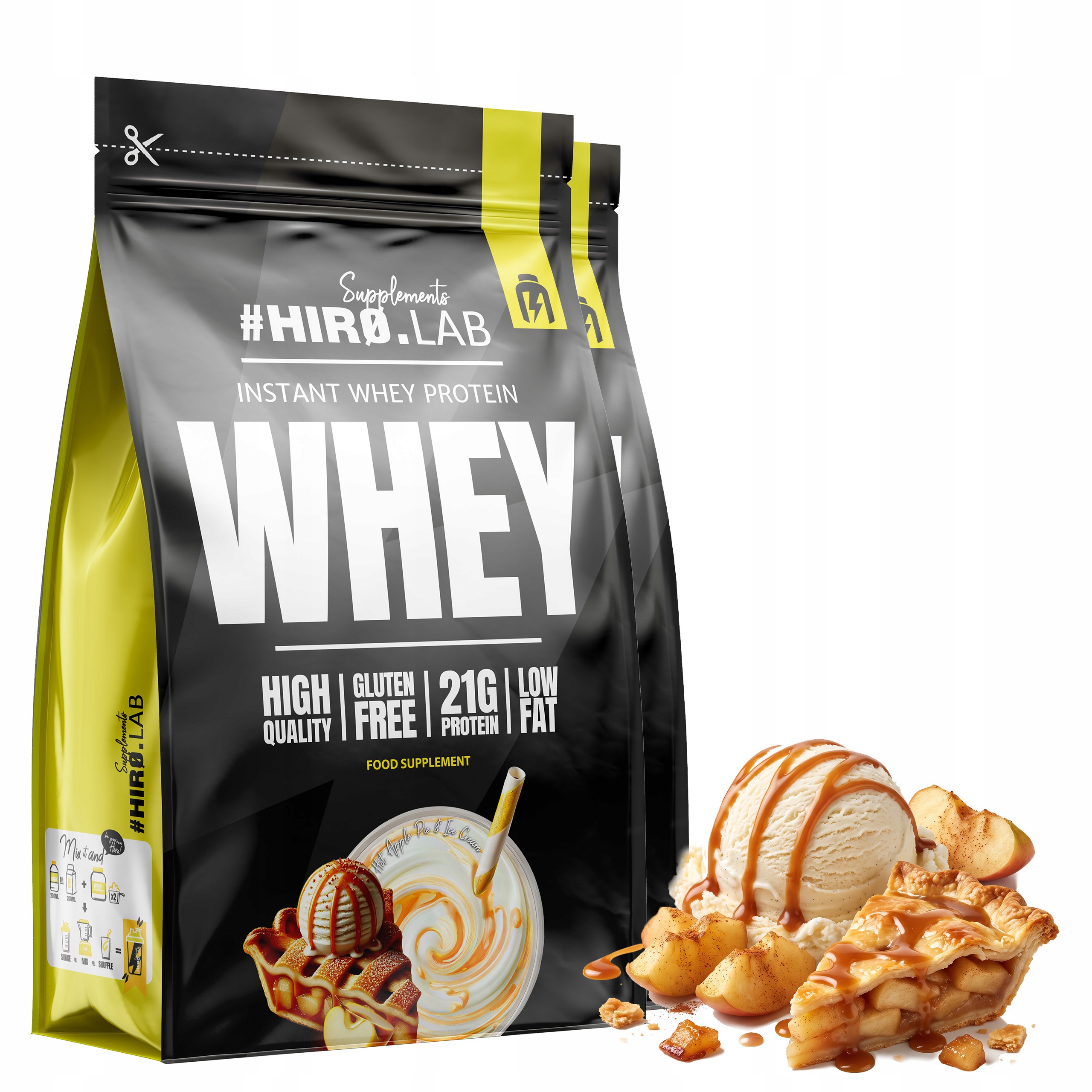 2x syrovátkový protein Wpc Instant Whey Protein 750 g Jablečný Koláč s zmrzlinou Hiro