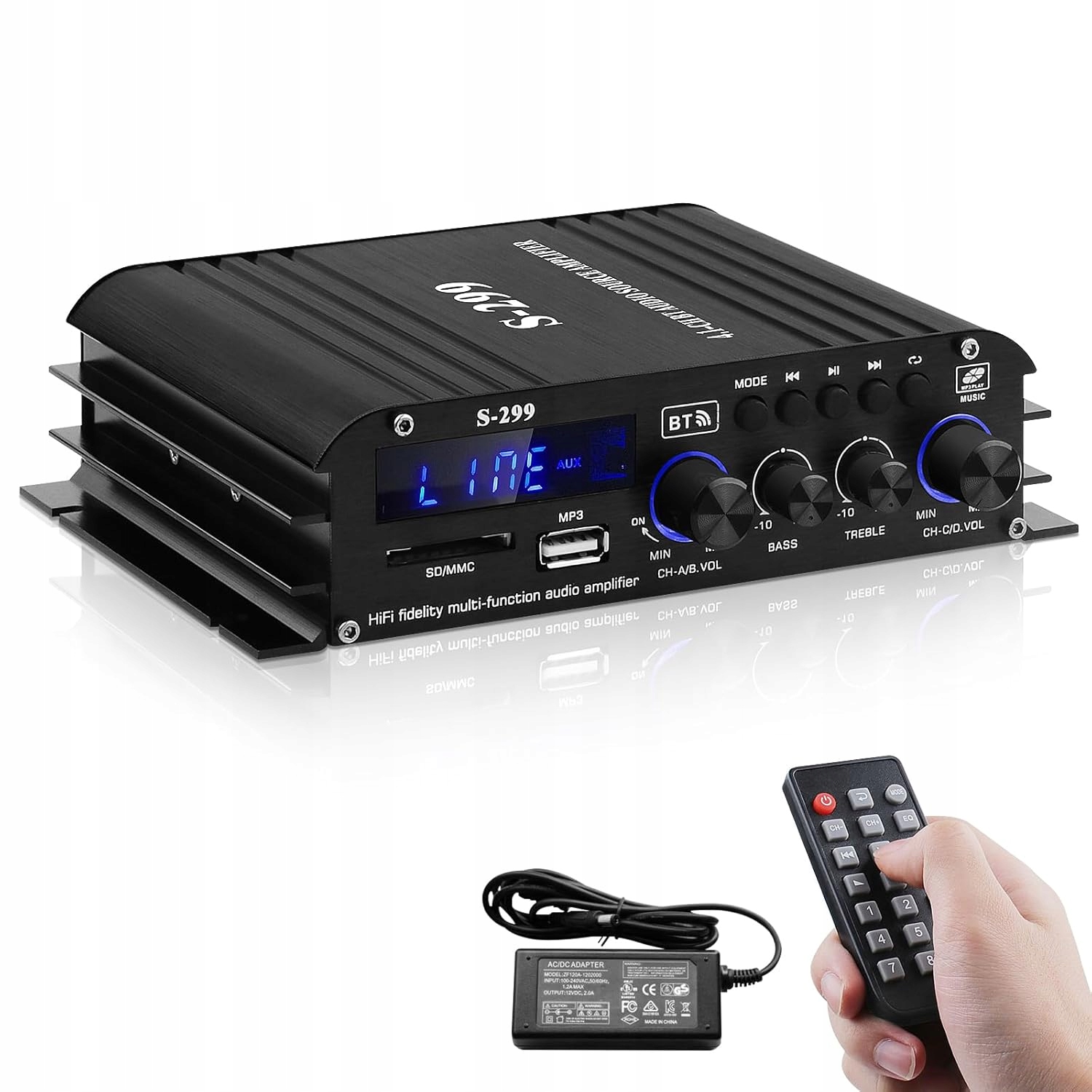 Hi-fi Zesilovač Bluetooth 5.0 4.1 Usb Fm Aux 800W