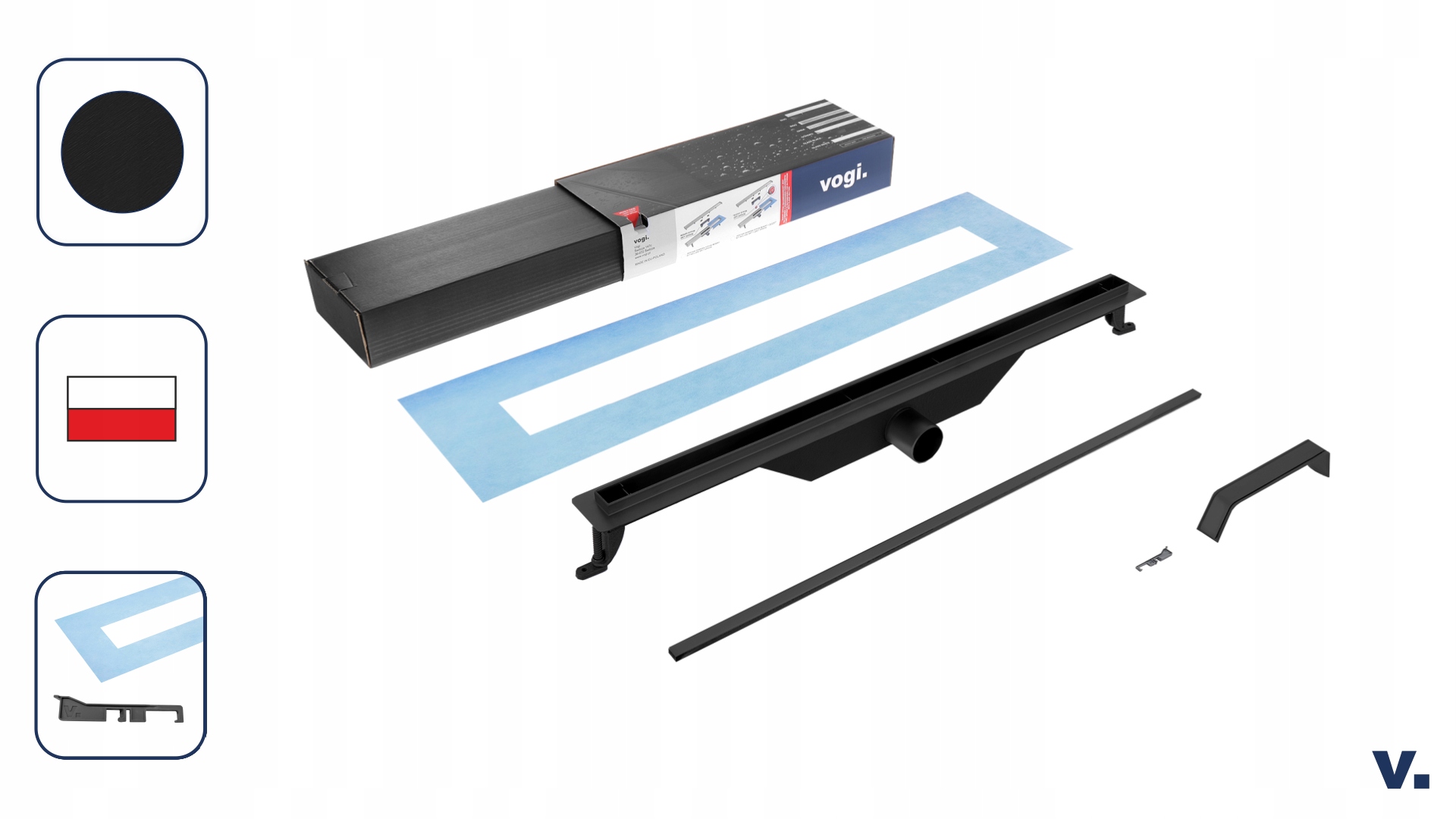 Odpływ liniowy VOGI ULTRA SLIM CZARNY - 70 cm EAN (GTIN) 5904238123836