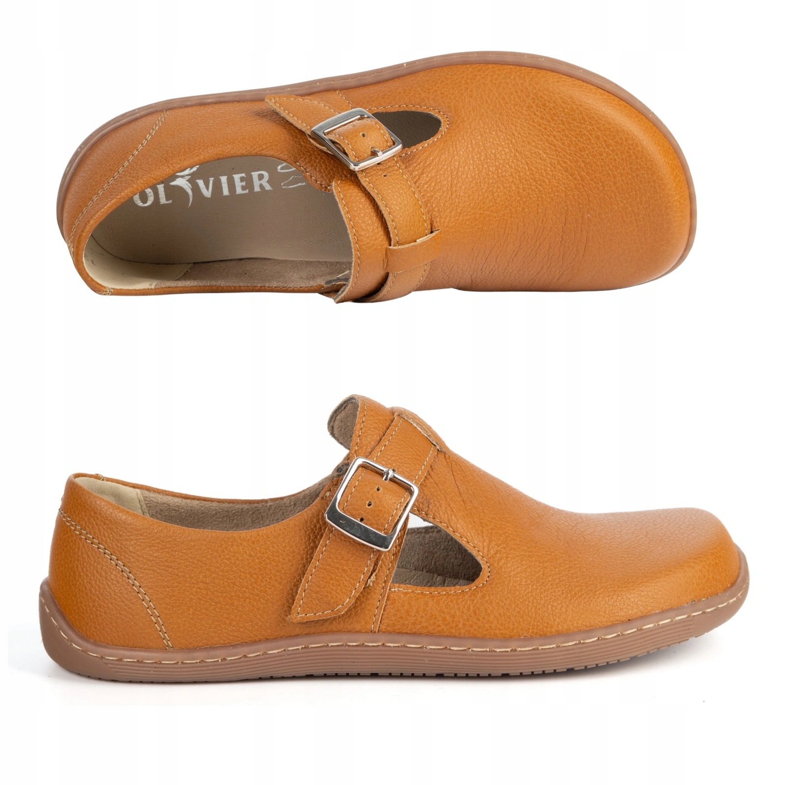 Dámské kožené barefootové boty Rosa zero drop s páskem, červené, velikost 42