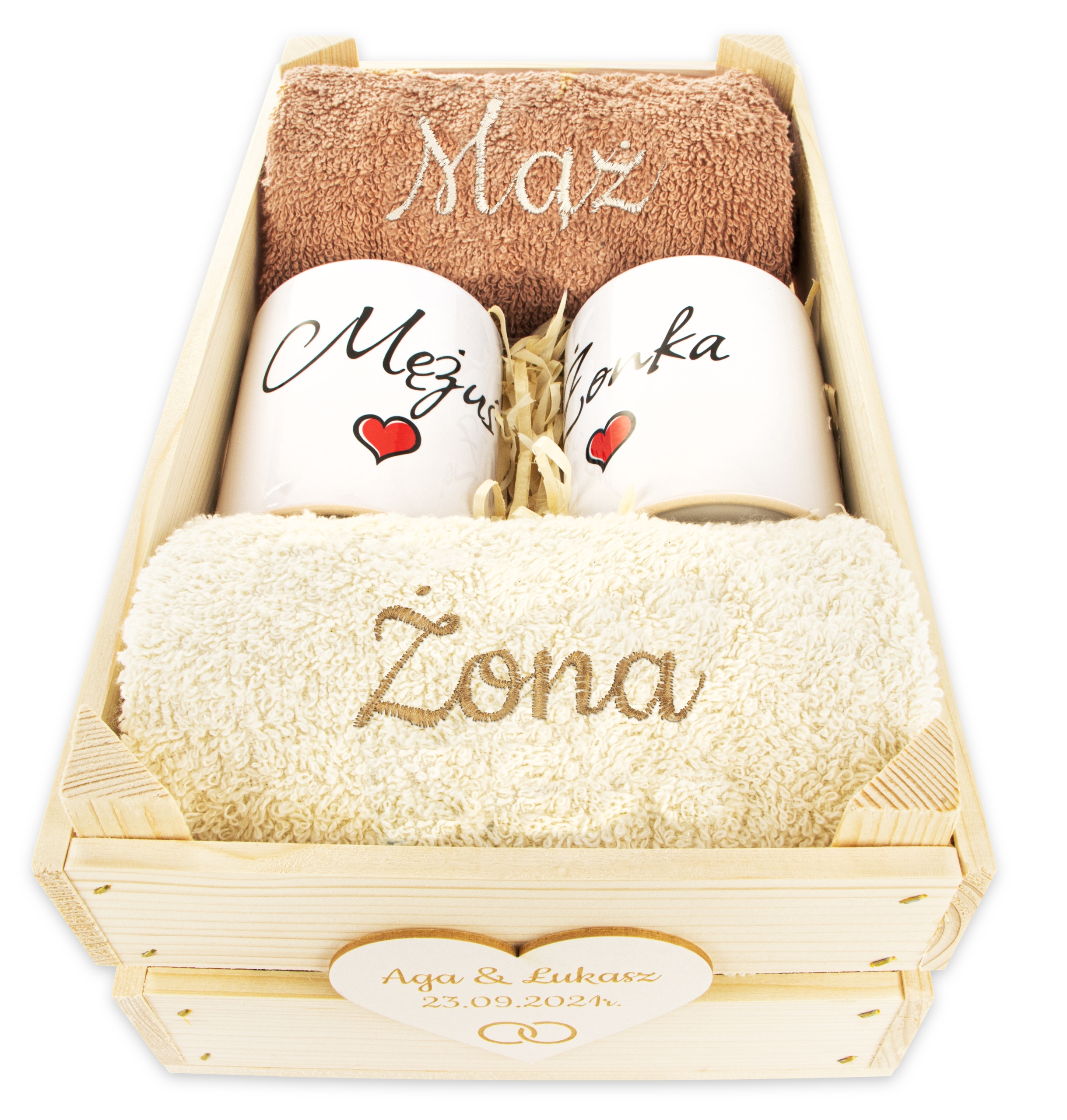 PREZENT ŚLUBNY NA ŚLUB RĘCZNIKI KUBKI ŻONA MĄŻ