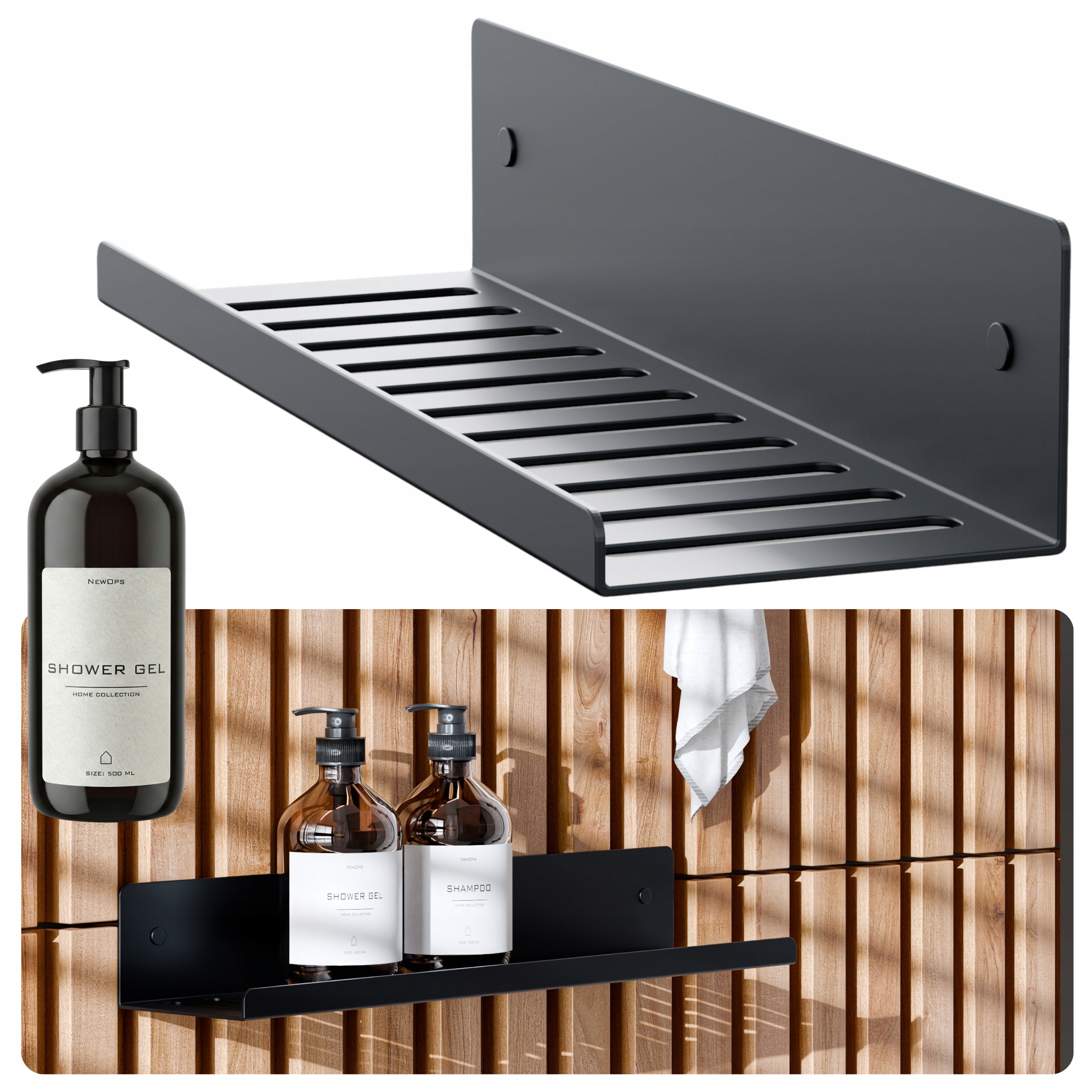 Kovová Polička Do Koupelny Loft Závěsná Sprcha 30 cm Dávkovač