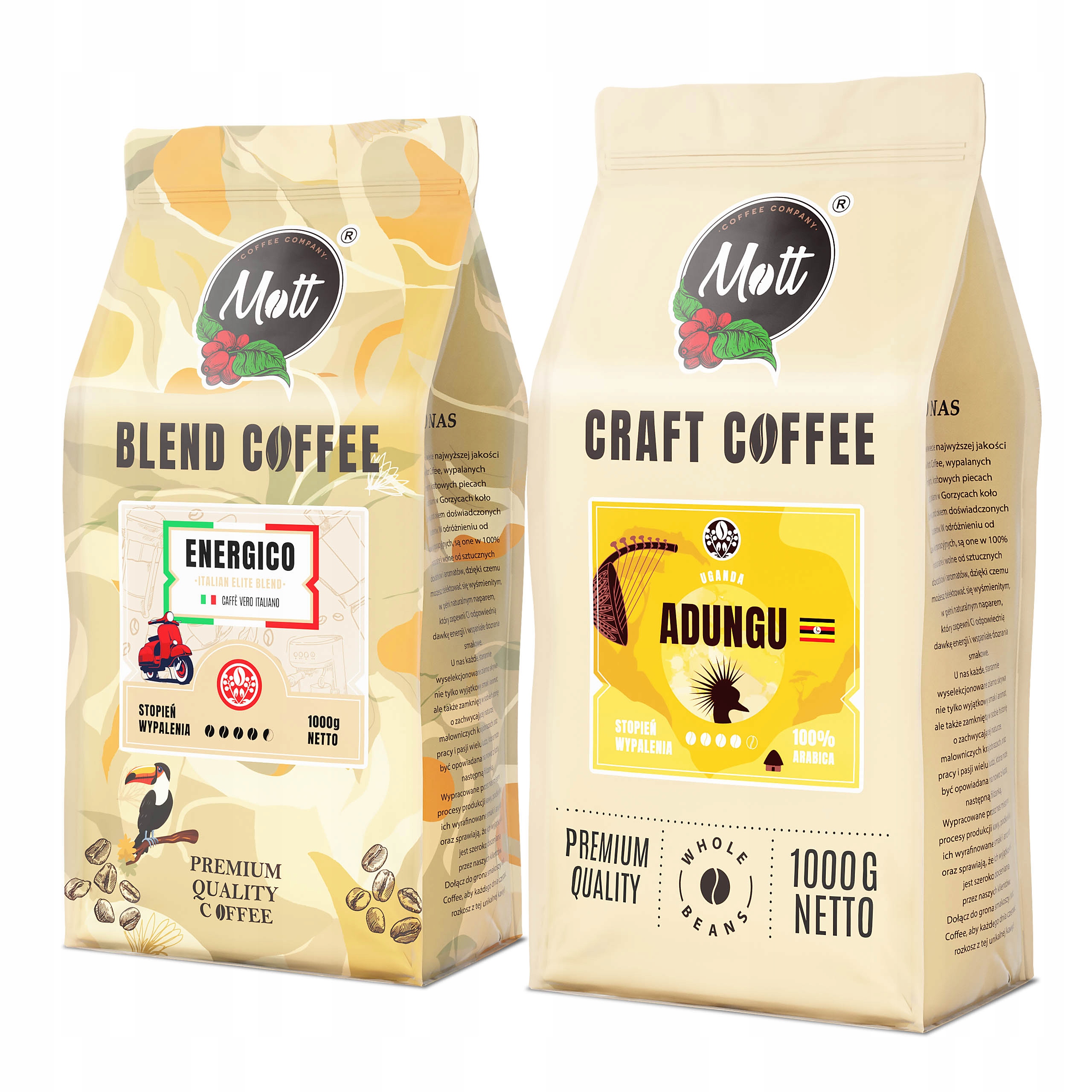 Levně Káva Zrnková 2 kg Set Uganda Itálie 100% Arabica Čerstvě pražená