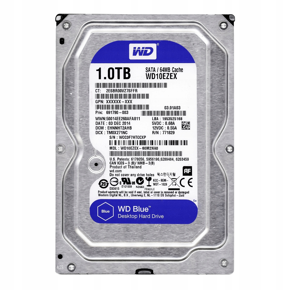 Wd Blue 1TB 7.2K 64MB Sata III 3.5'' WD10EZEX