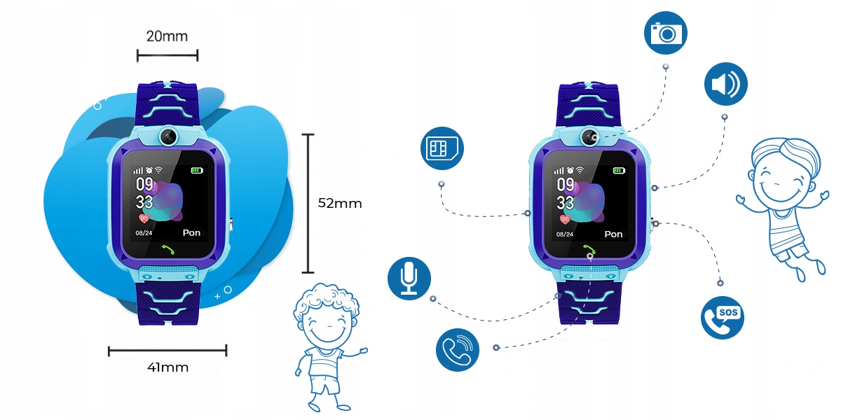 CALMEAN EASY KIDS SMARTWATCH IP67 POLSKIE MENU Marka CALMEAN