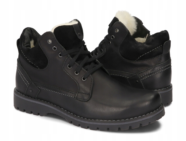 TRZEWIKI MĘSKIE BUTY OCIEPLANE SKÓRA 885 CZARNY 46 Kolekcja ZIMOWA
