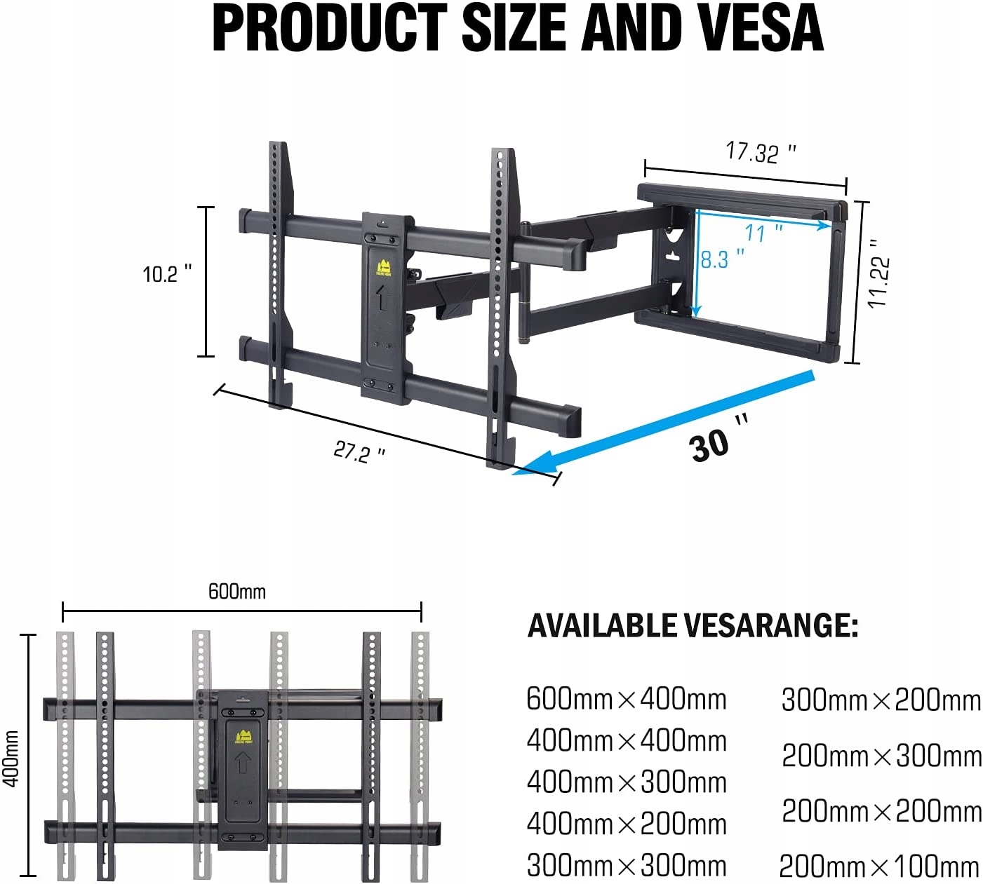 FORGING MOUNT Uchwyt TV Ścienny Długi Ramię 37-75 Cal 45kg VESA 600x400 — miniatura 10