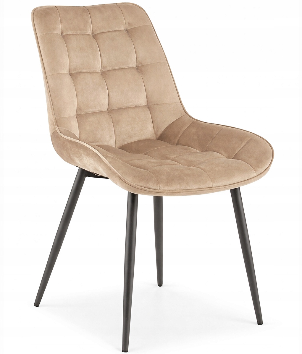 Krzesło Welurowe Tapicerowane Profilowane Beżowe