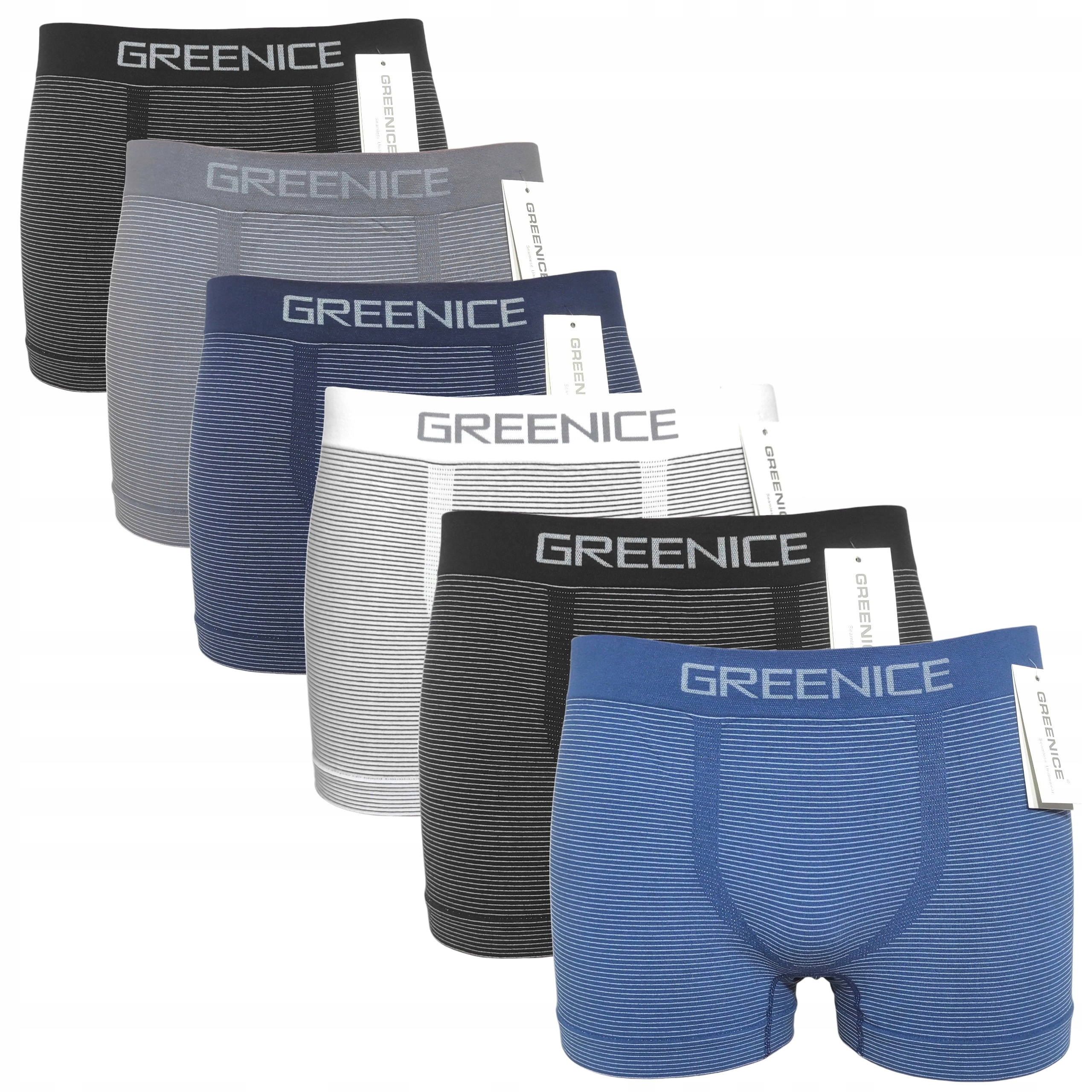 6x Bokserki męskie majtki Bezszwowe szorty Greenice Premium M L