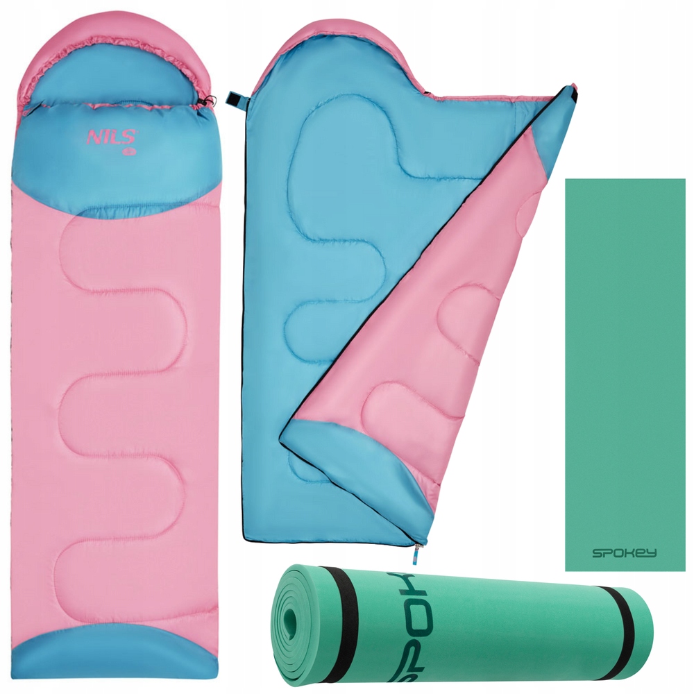 Śpiwór Turystyczny Ciepły Koperta Z Kapturem Dla Dziecka 180x60cm+ Karimata