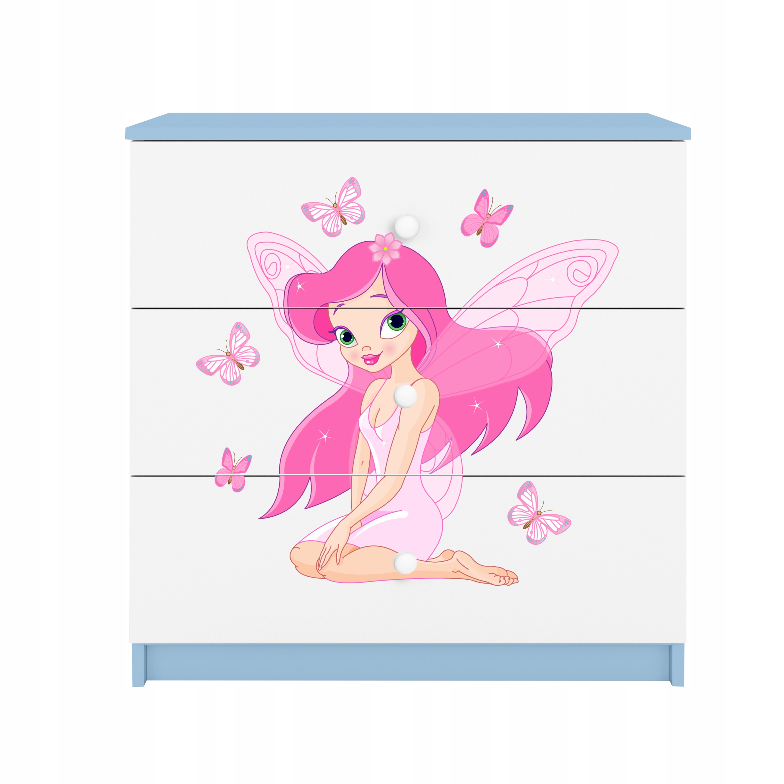 Komoda Babydreams Modrá grafika motýlí víla 80 cm