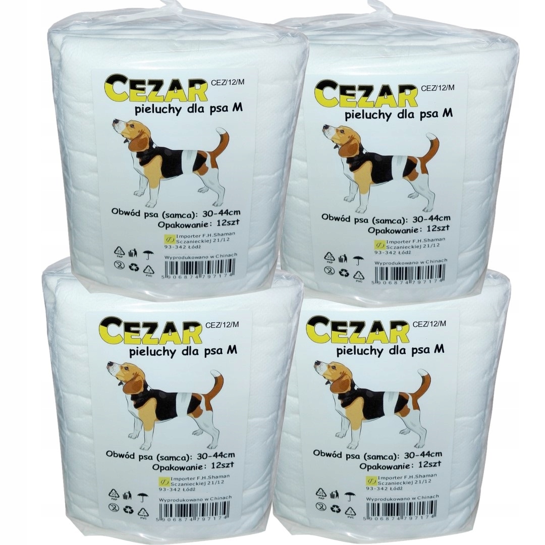 Cezar Pampersy pieluchy dla psa samca M 4 x 12 48 szt. (obwód 30-44 cm)