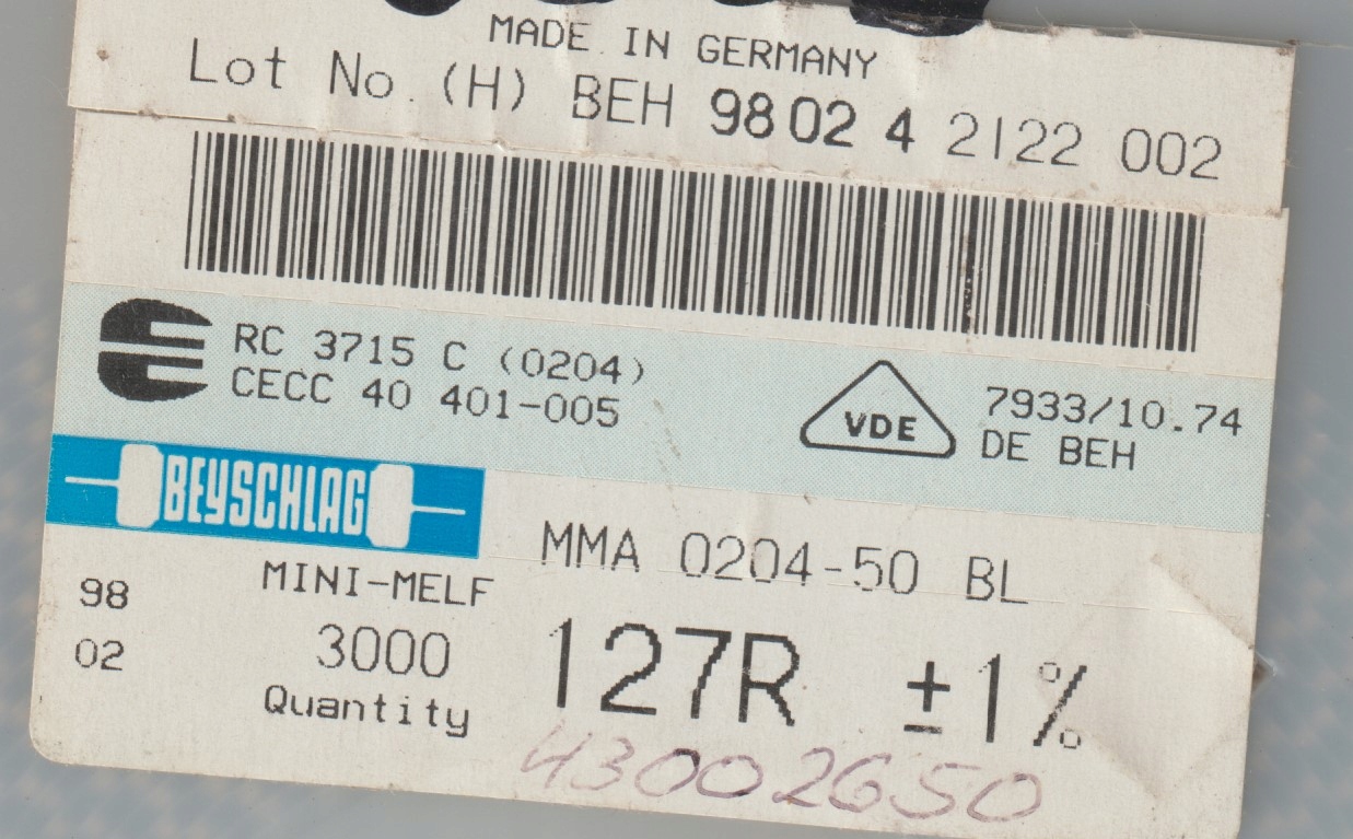 [100szt] 127R 1% 50ppm rezystor Smd minimelf MMA0204 Beyschlag low noise