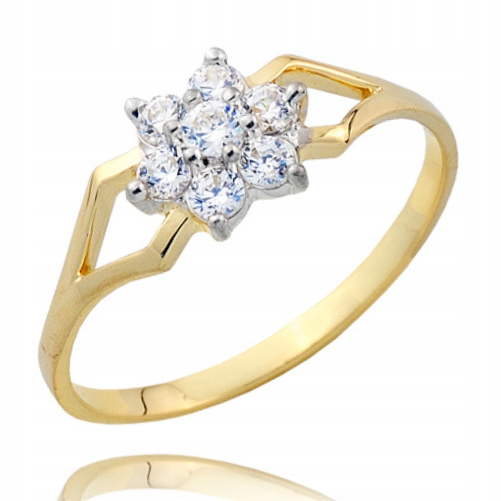 Zlatý Prstýnek 585 s Bílou Zirkonií Květina Gravírování Bonus r12