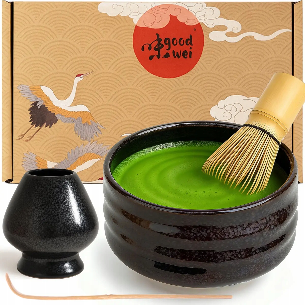 Zestaw prezentowy do herbaty matcha czarka miotełka podstawka łyżeczka