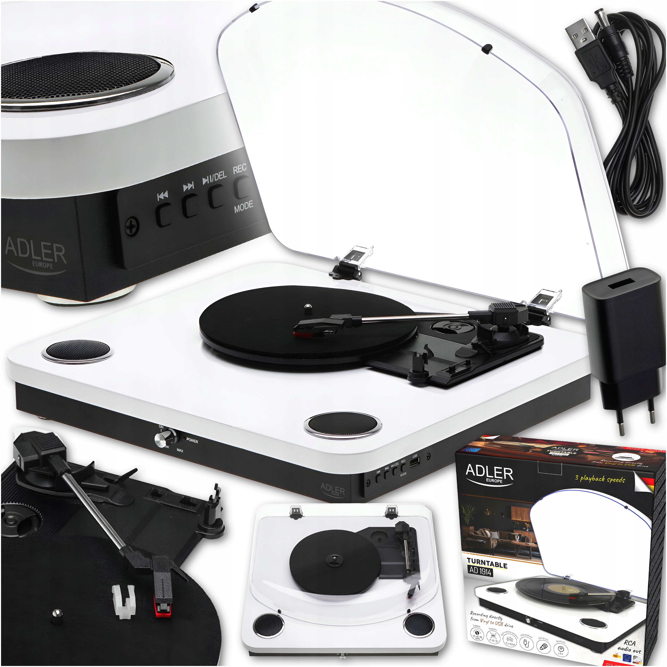 Gramofon Audio-technica Bluetooth USB Automatyczny z Głośnikami Adler 1914W
