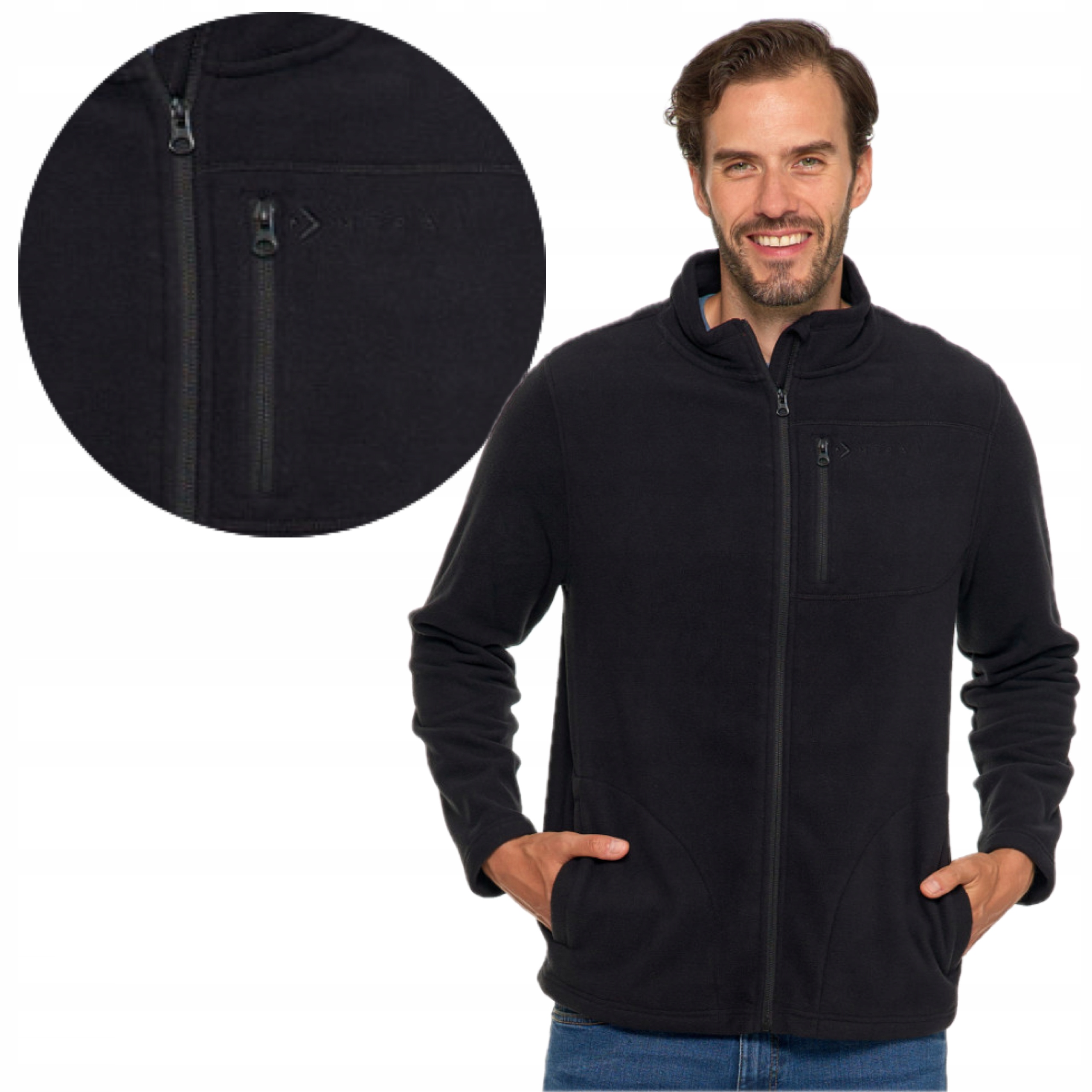 Fleecová Mikina Pánský S Kapsami Na Zip Silný Černý Teplý Moraj 3XL