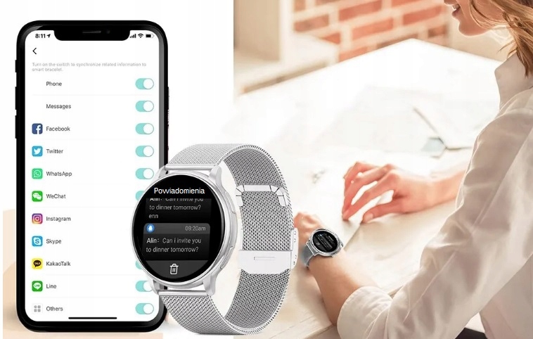 ELEGANCKI SMARTWATCH DAMSKI ROZMOWY POLSKIE MENU ZEGAREK DLA KOBIETY 2PASKI Złącza brak