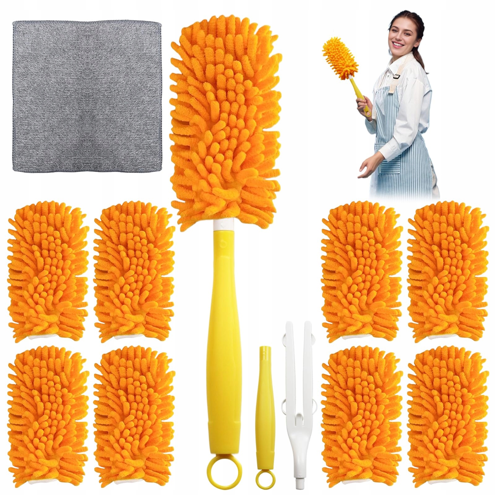 Levně Mikrofibra Sada na prach 8ks Omyvatelné vložky 360° s rukojetí a utěrkou
