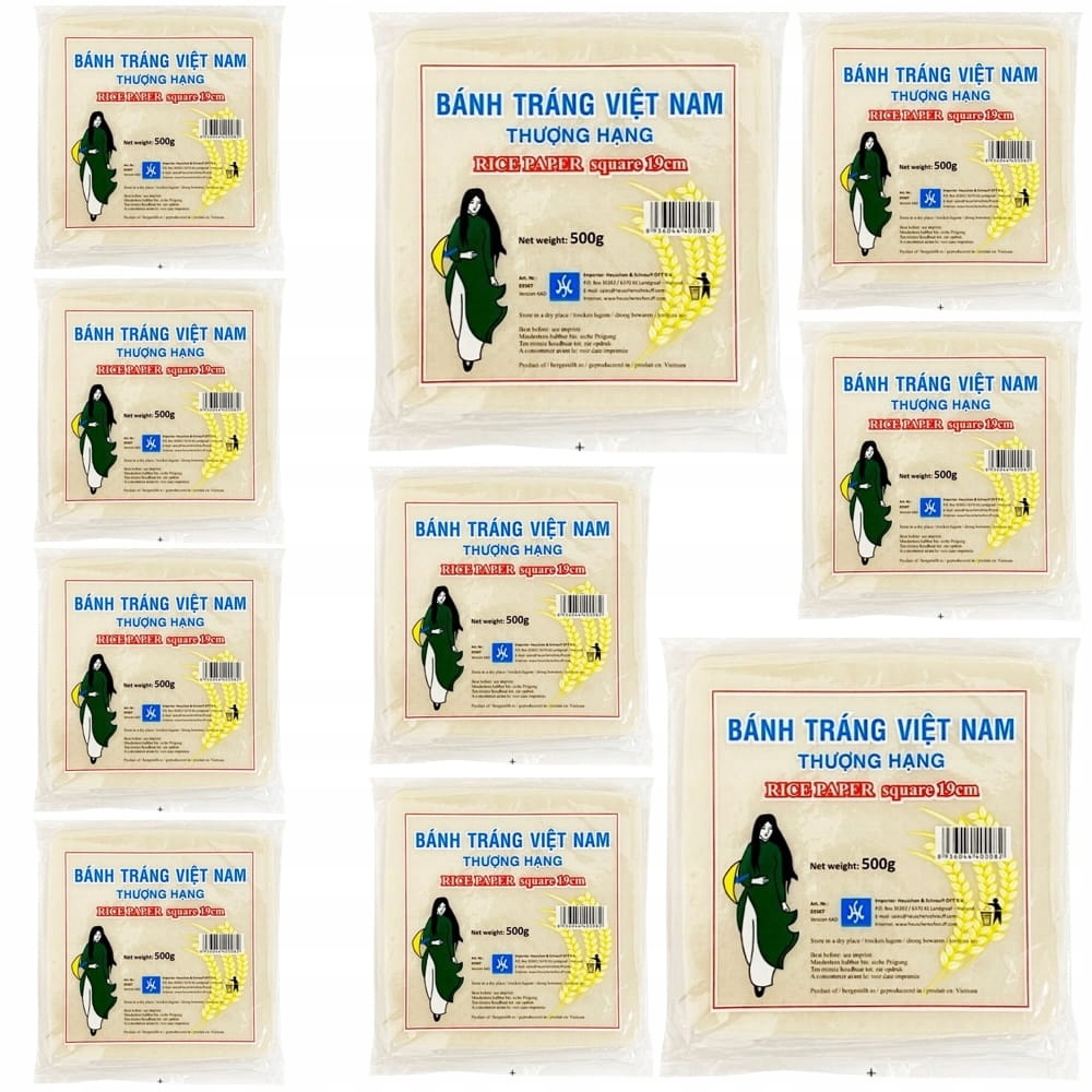 10 x Čtvercový rýžový papír na jarní závitky Spring Rolls 19 Cm 500 g