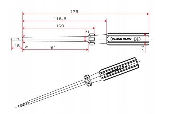 PRÓBNIK WSKAŹNIK TESTER NAPIĘCIA WKRĘTAK PN-190mm PRÓBOWKA ELEKTRYCZNA Rodzaj próbnik