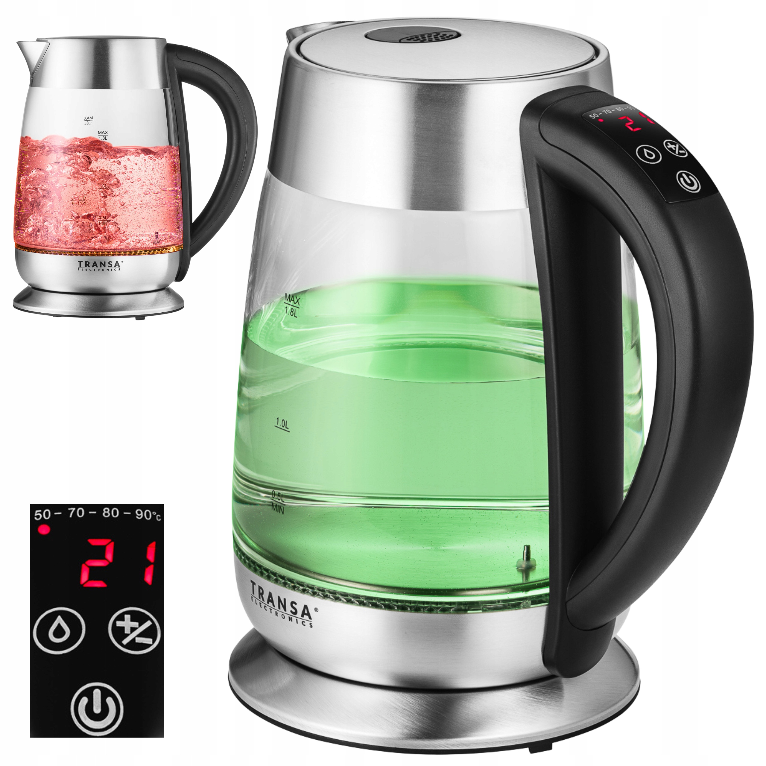 Czajnik elektryczny Szklany Regulacja Temperatury LCD Dotykowy Panel 1,8 L
