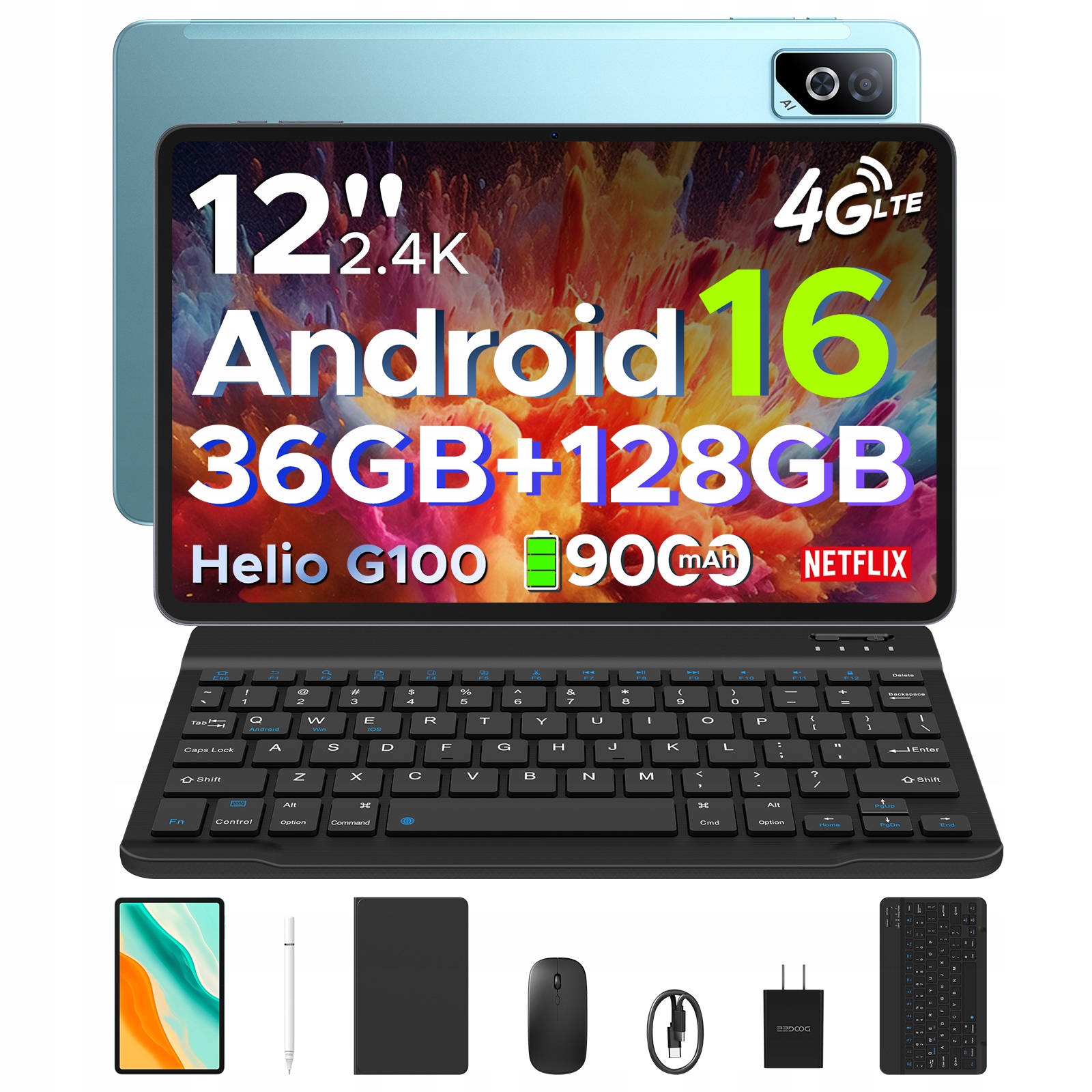 Doogee TABG6PRO-V Tablet 12"Android16 2.4K 36+128GB 4G Lte 9000mAh Keyb/pen