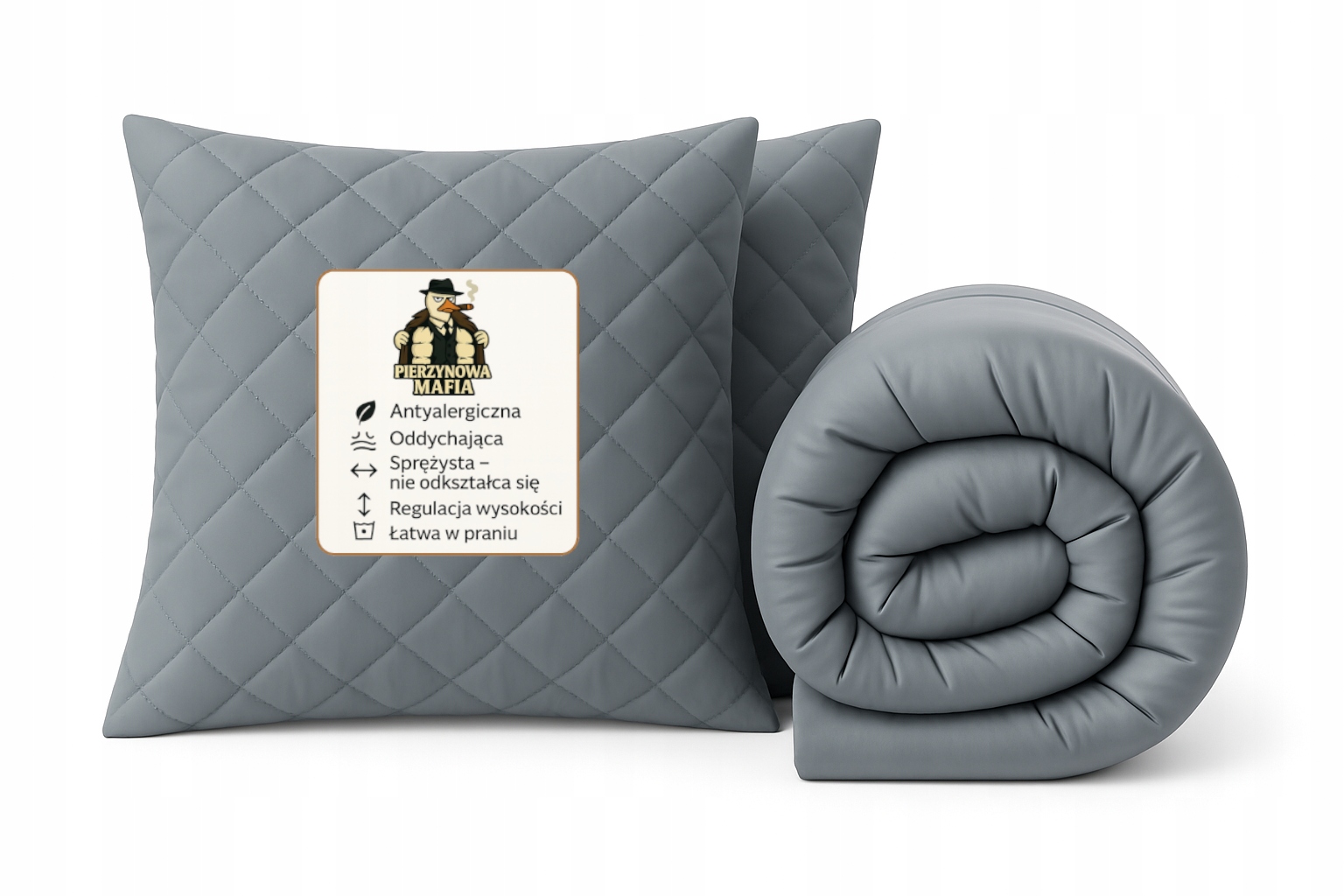 Sada přikrývka šedá 160x200 +2x polštář 70x80 antialergická Polská republika