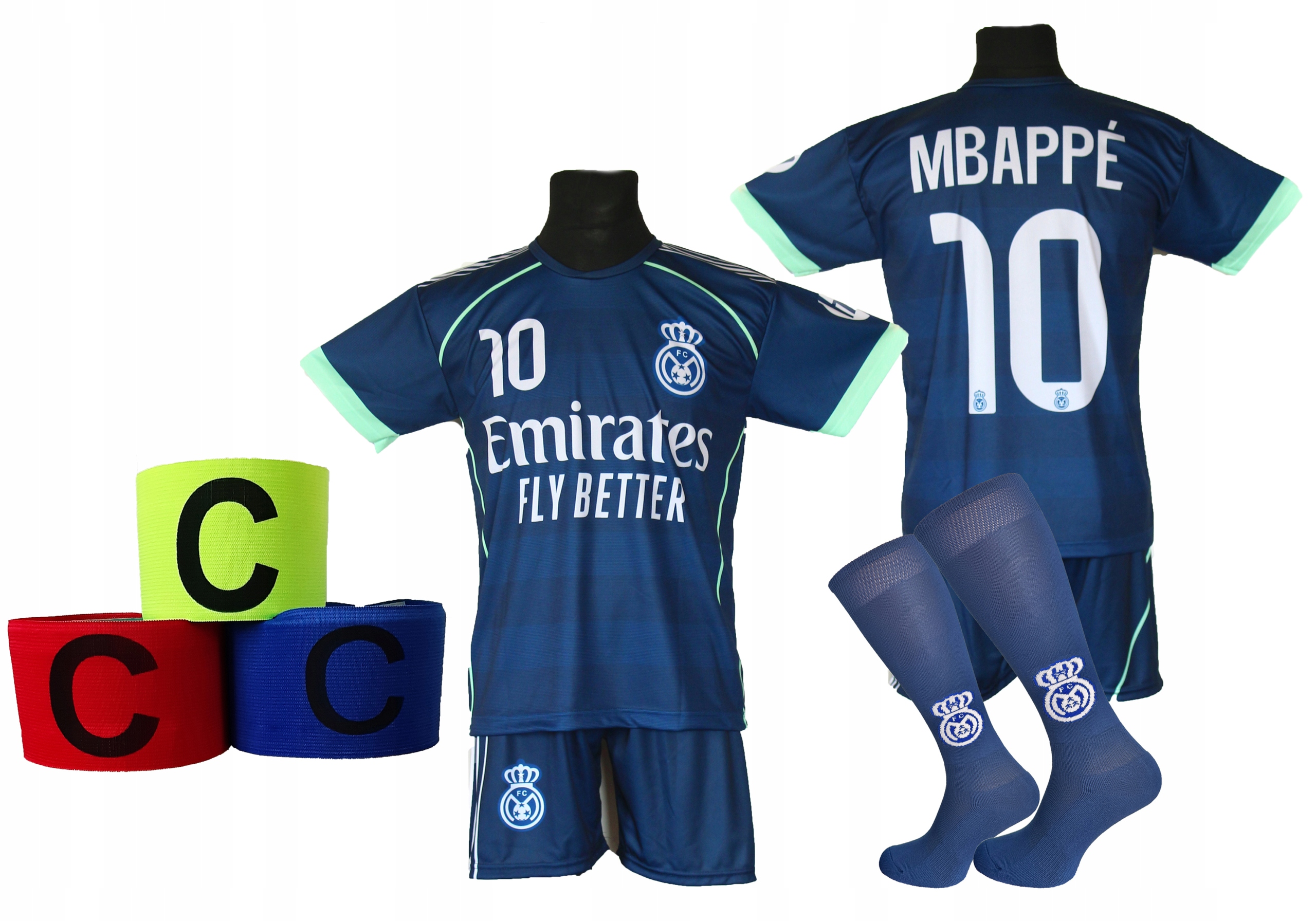 Strój Piłkarski Mbappe koszulka spodenki getry opaska r. 140