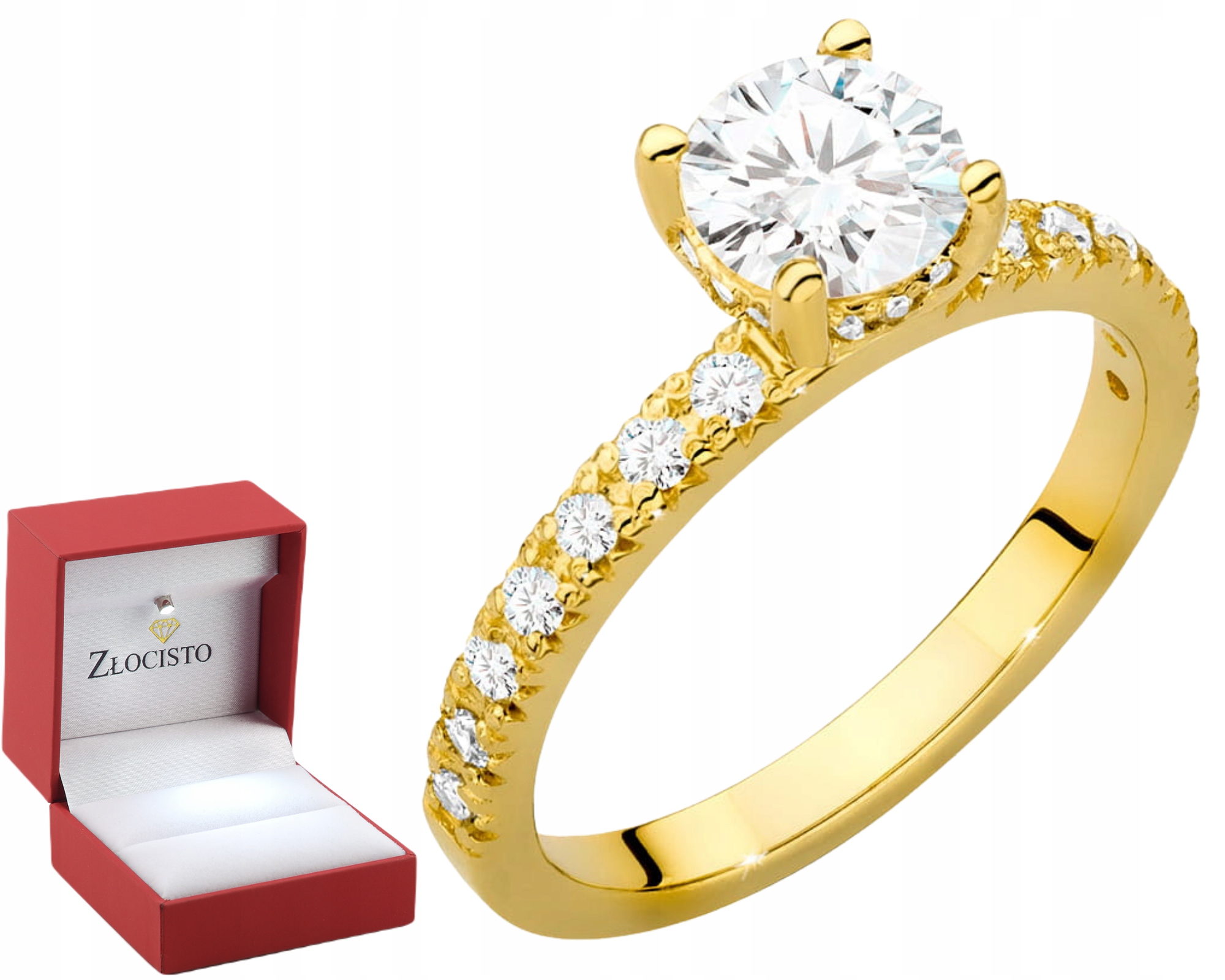 Żółte Złoto Pierścionek Złoty 14K Diamenty Laboratoryjne Luksus I Prestiż