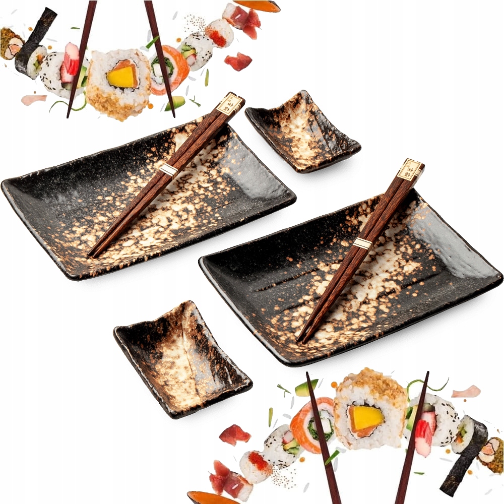 Sada keramiky na sushi Yogan Hnedo-šedá pre 2 osoby 6 prvkov Edo Japan