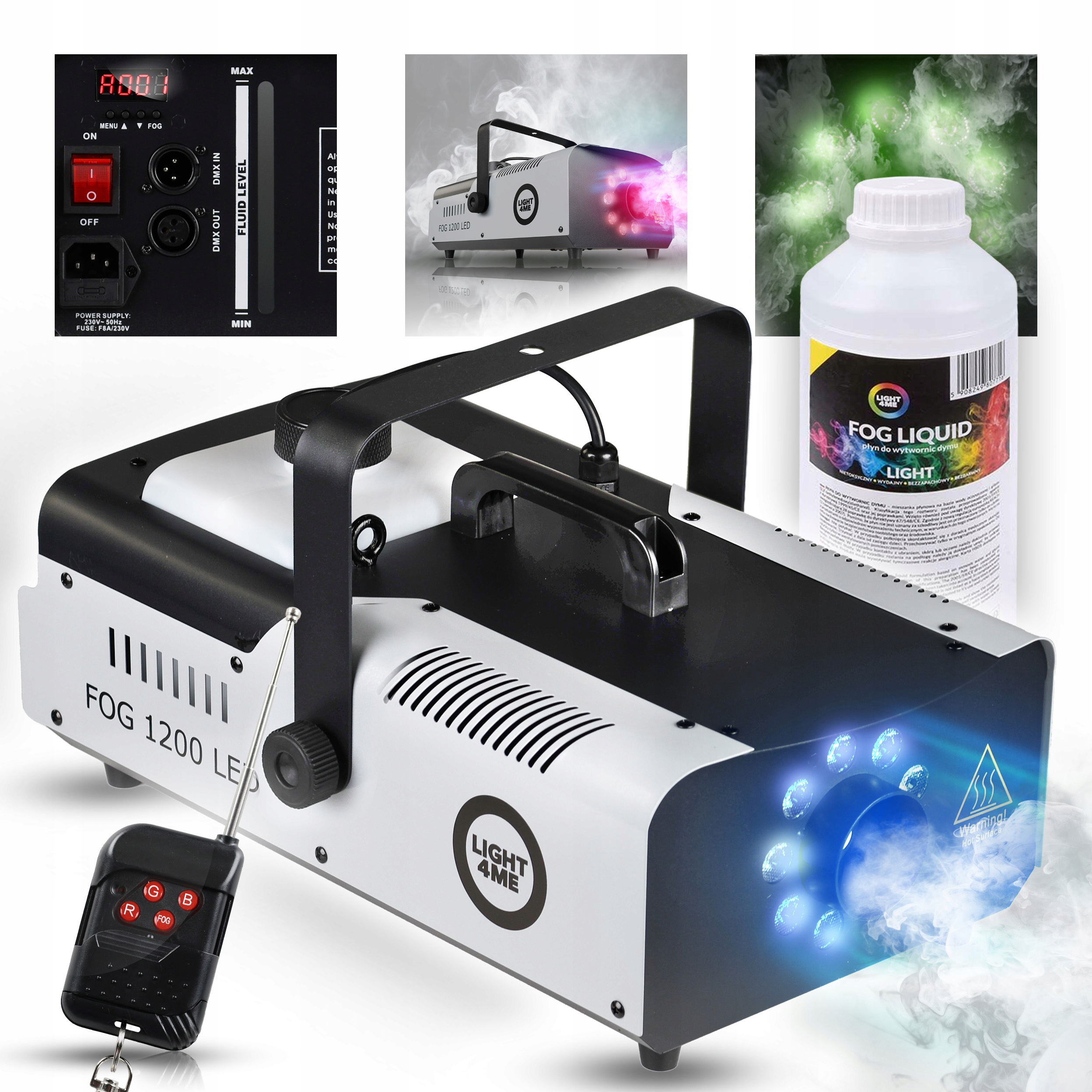 Výrobník Kouře, Mlha, Dýmovnice LIGHT4ME Fog 1200 Led Rgb 1200W Dálkové Ovládání Kapalina