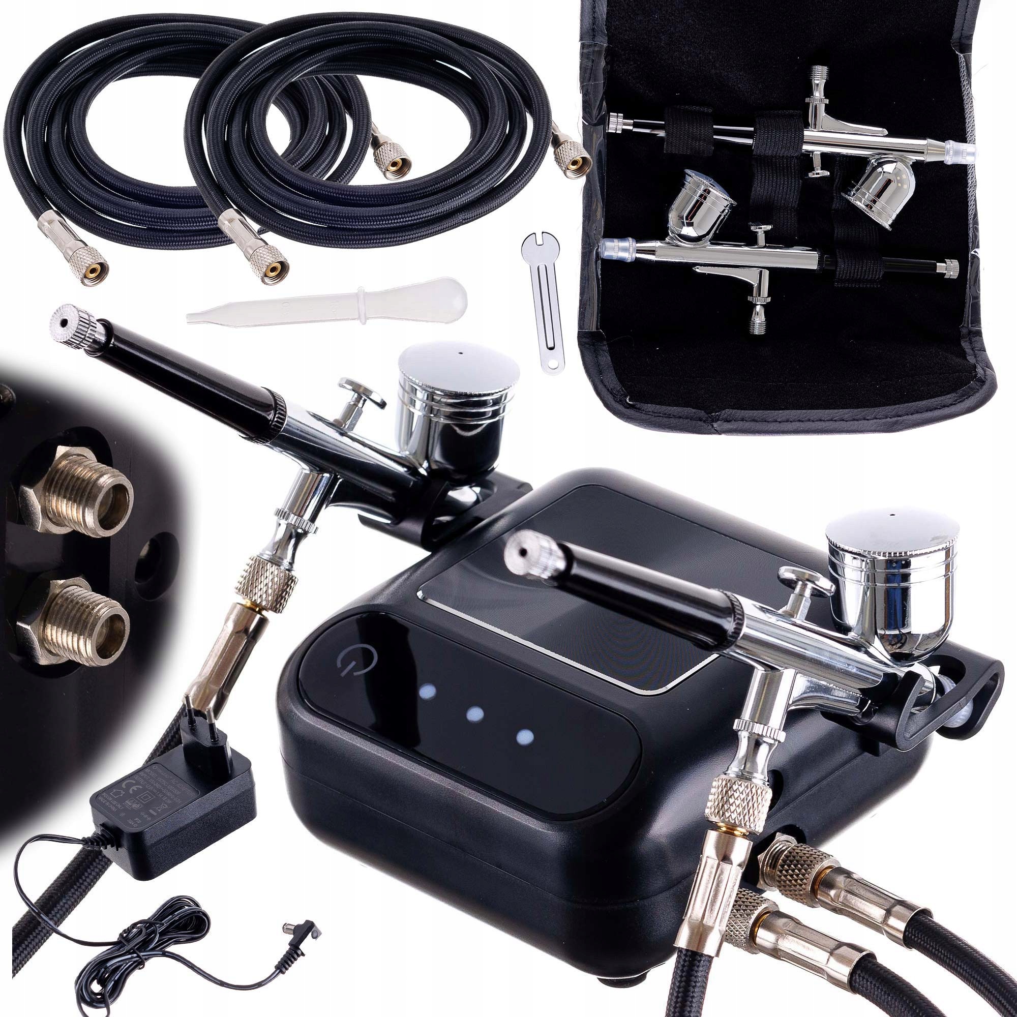 Kompresor pro dva aerografy 2x Aerograf 0,3 Hadice 170 cm Auto Stop Regulace