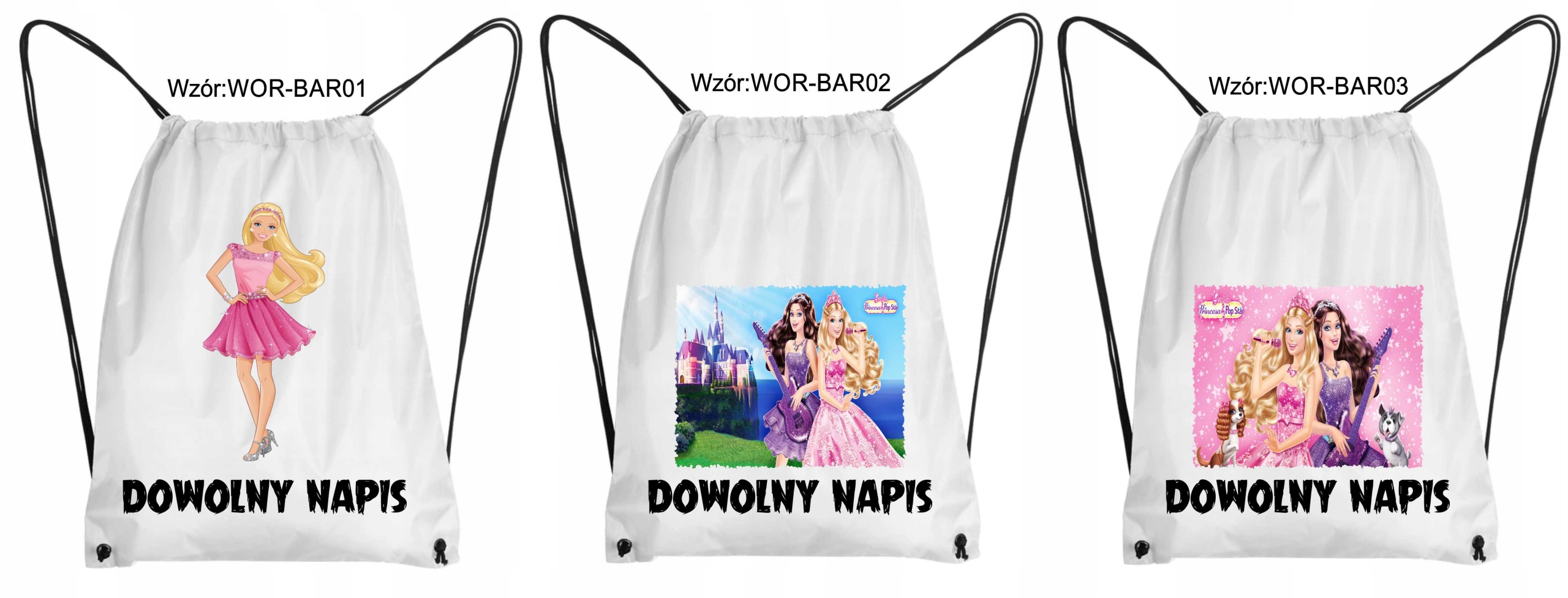 WOREK imię BARBIE strój BUTY WF Kopciuszek z WŁASNYM NAPISEM EAN (GTIN) 5906817103840