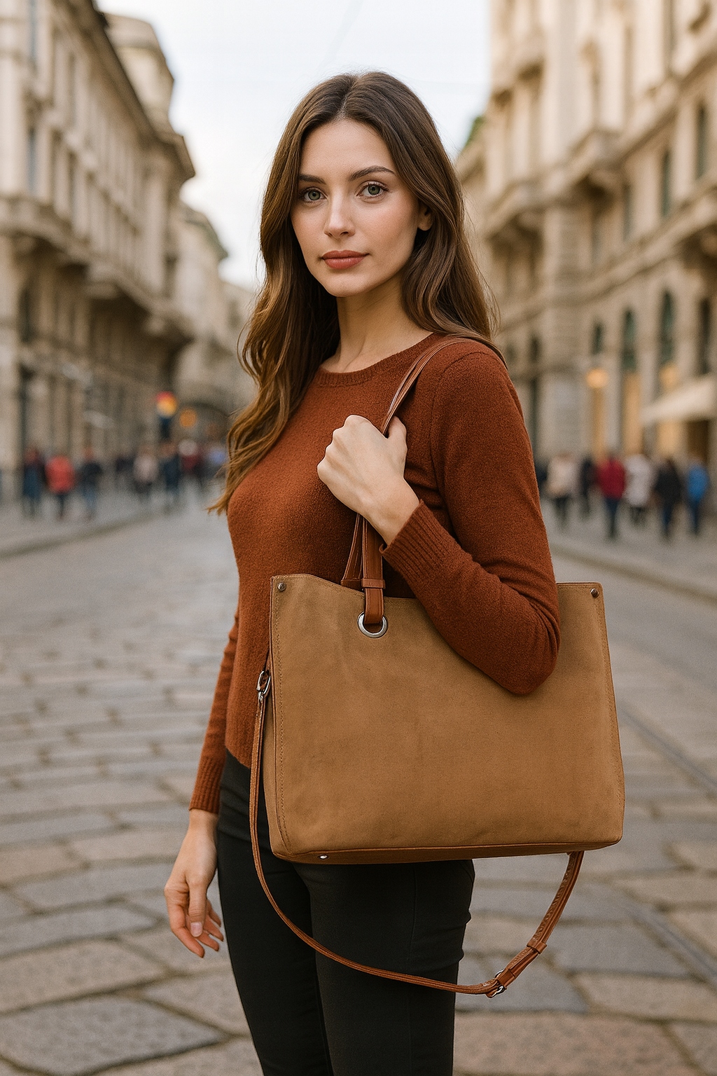 Velká, prostorná semišová XXL taška Vera Pelle, pohodlná, italská kožená, 3 komory