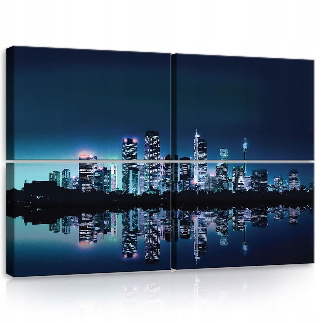 Obraz 120x80 Nočné mesto mrakodrapy odraz vo vode mestská krajina