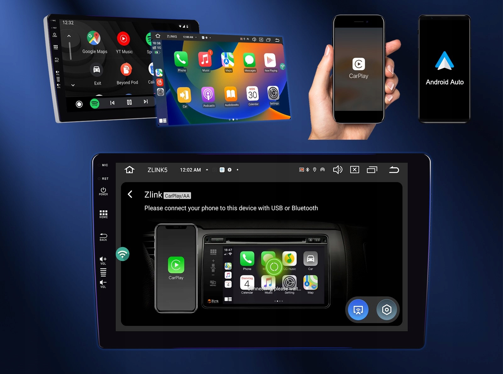 RADIO SAMOCHODOWE 2 DIN ANDROID AUTO CARPLAY RDS WIFI GPS 8GB QLED 4G SIM Model A3268 CARPLAY / ANDROID AUTO