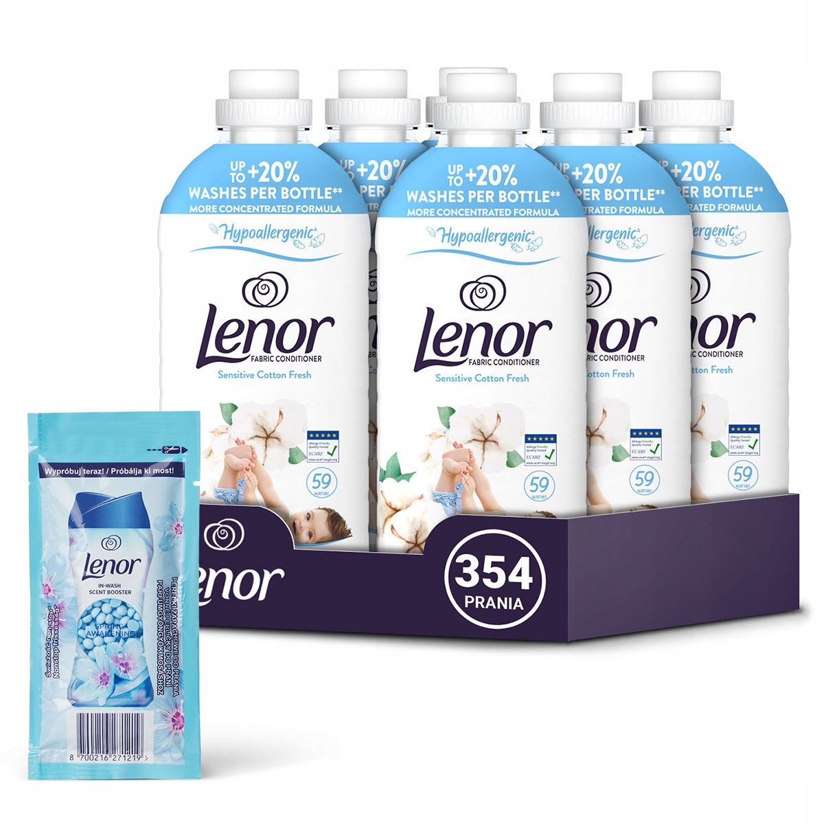 Lenor płyn do płukania Sensitive Cotton 354 prania, 6x1,2L