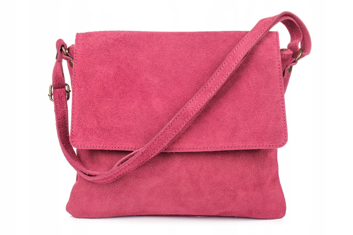 Fuchsiová italská dámská semišová kabelka přes rameno s klopou B67