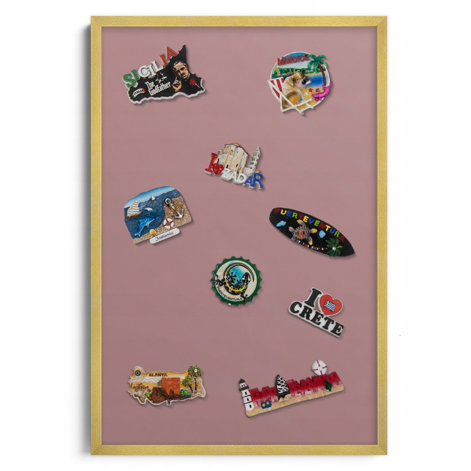 Elegantní magnetická tabule 60x40 cm se zlatým rámem, Dárek pro cestovatele
