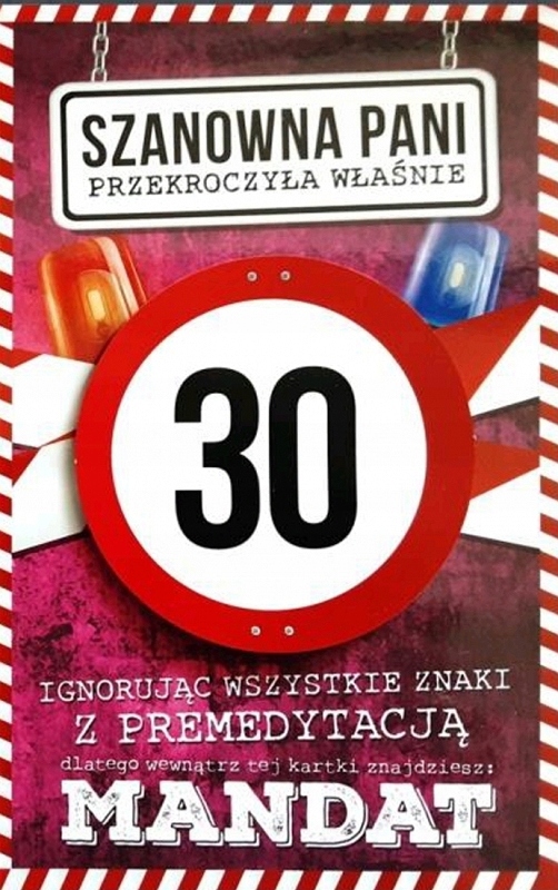 

Karnet na 30 Urodziny kartka Koperta mandat