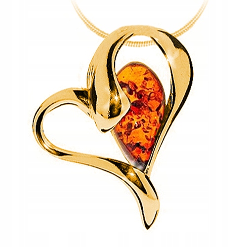 Zlatý Přívěsek srdce Srdíčko z přírodního Jantaru pozlacený ze Stříbra 925