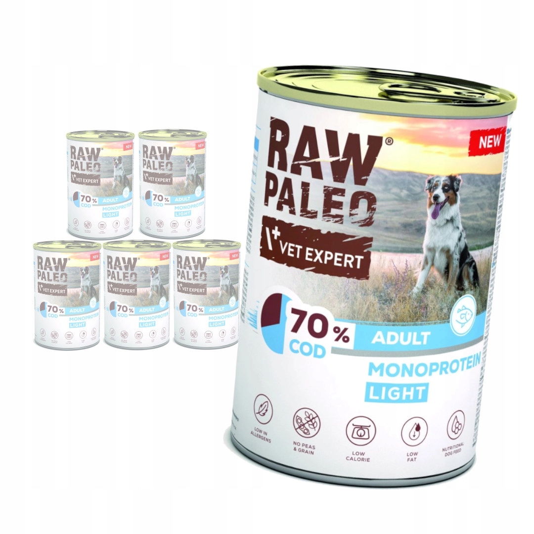 Levně Raw Paleo Adult Monoprotein Light 6x400g Vlhké Krmivo s treskou pro psa