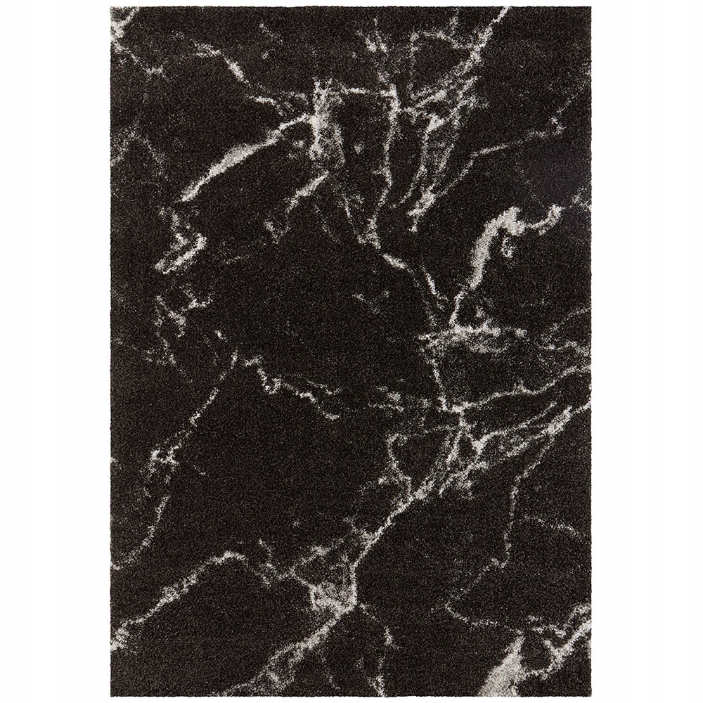 Koberec Shaggy do obývacího pokoje 160 x 230 cm, krémově černý mramorový vzor, měkké štětiny
