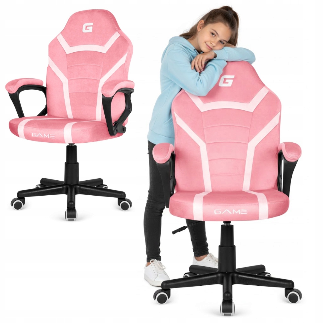 Fotel obrotowy gamingowy biurowy Mario krzesło do biurka welur różowo biały