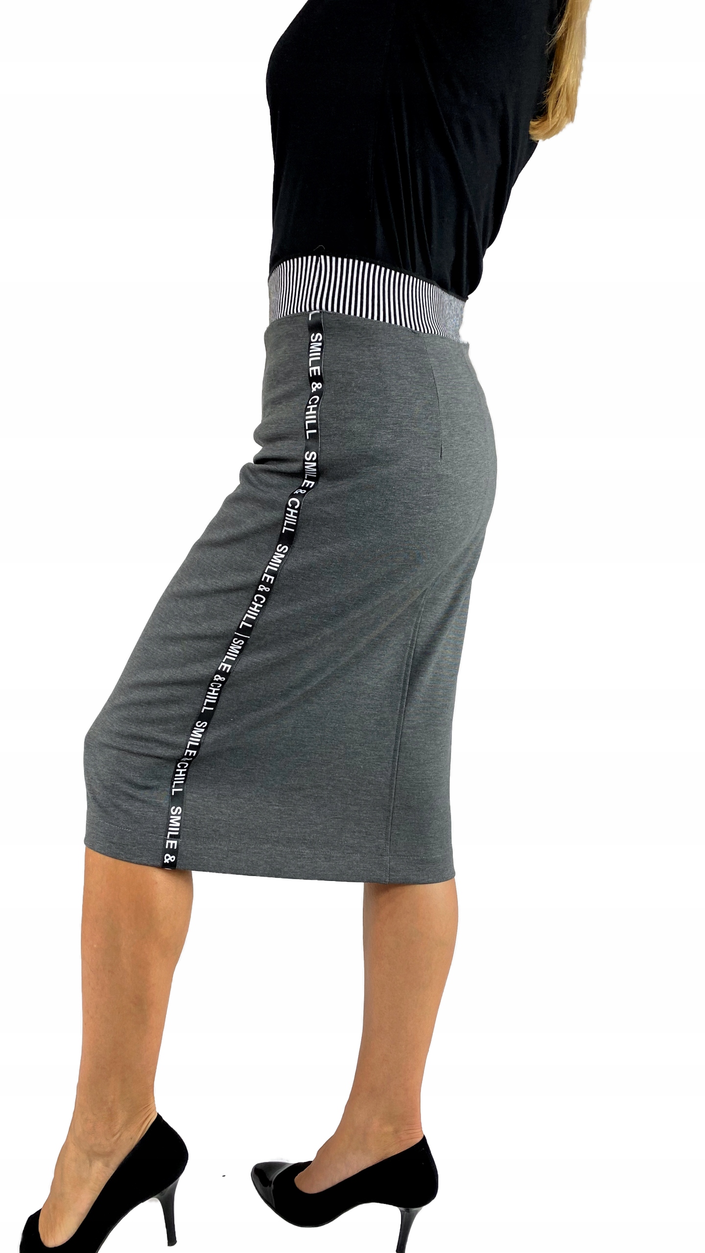 

Spódnica Ołówkowa Z Taśmami , Szara 40-48