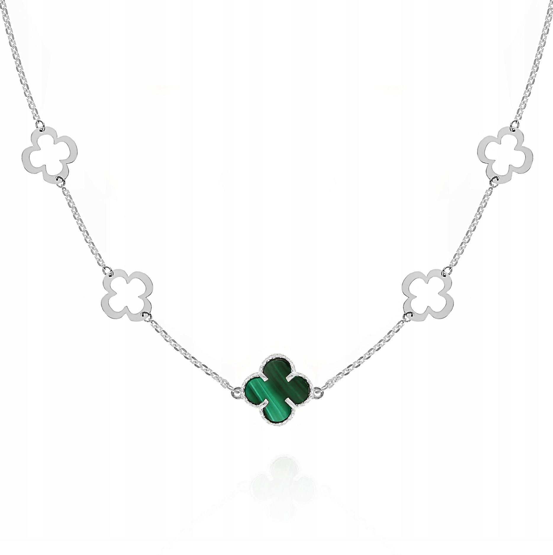 Stříbrný náhrdelník choker s jetelem malachitem PR.925 40 cm