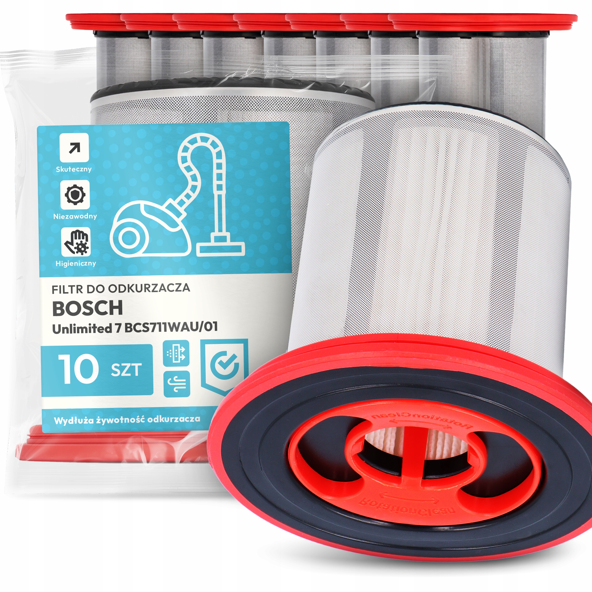 10 x Vzduchový Filtr pro Vysavač Bosch Unlimited 7 BCS711WAU/01 Hepa Em-w